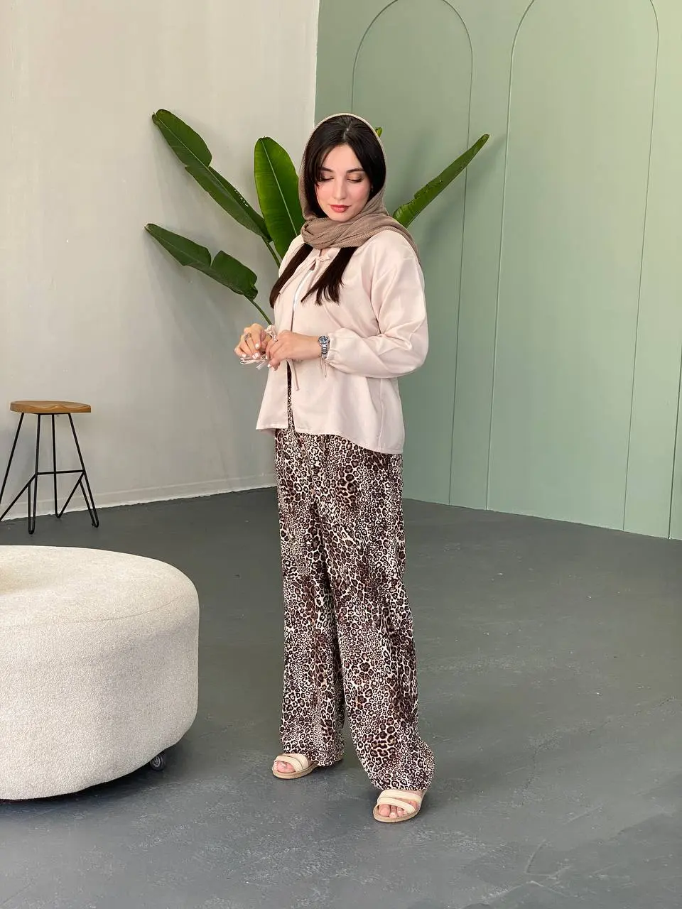 شلوار نخی طرح پلنگی